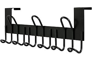 SKOLOO Perchero Puerta, Colgador Puerta en Acero Inoxidable con 9 Ganchos, Ganchos de Perchero para Dormitorio Baño Pasillo y Cocina (Negro, Puerta Espesor Menos de 4.5 cm)