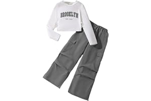 SoLu DAY8 Tracksuit Set Kids Girls Long Sleeve Pullover Sweatshirt and Cargo Pants Outfits Sets for Girls Fashion Winter Spring Comfy School Casual Athletic Sport Streetwear Age 7-12 Years