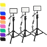 3 Packs 70 LED Video Light with Adjustable Tripod Stand/Color Filters, Obeamiu 5600K USB Studio Lighting Kit for Tablet/Low A