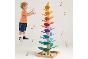 STFALI Kugelbahn Holz Höhe 71 cm, Murmelbahn Holz, Regenbogen Holzspielzeug mit 10 Regenbogenbälle, für Kinder, Im Klassenzimmer Oder In Der Schule Zu Hause