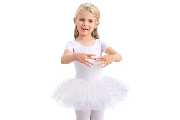 Aiseyi Balettkläder, balettklänning flicka, paljetter, baletttyllkjol, barn, bomull, dansklänning, kortärmad, balettdräkt, balettkläder, ballerina tutu