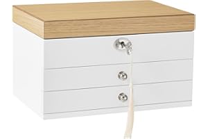 ‎SONGMICS SONGMICS 3 Tier Wooden Storage Box Jewellery Organiser Storage Box with Drawers for Rings, Earrings, Bracelets and Necklaces