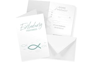 ‎ITENGA itenga Klappkarten Fisch DIN A6 6 Stück Einladungen Menükarten Postkarten Taufe Kommunion Konfirmation für Jungen und Mädchen (Kommunion Türkis)