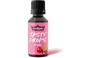 GymQueen Tasty Drops 30ml, Gotas de sabores sin calorías, sin azúcar y sin grasa, Gotas de aroma para endulzar la comida, sin colorantes artificiales, Cereza