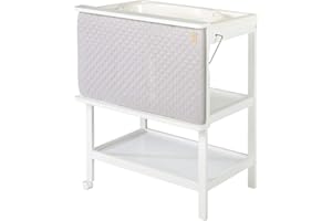 roba Vasca da Bagno Baby Pool con Fasciatoio Girevole sul Lato roba Style, 2 Ruote con Freni, con Materassino Impermeabile, Lavabile e Imbottito, Salvaspazio, Legno Laccato Bianco