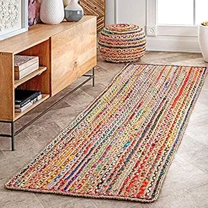 vasac Handwoven Jute Square Rug, Natural Fibres, Braided Reversible Carpet for Bedroom Living Room Dining Room Jute Rug (2x6 feet)