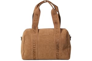 CHILDHOME, Sac A Langer Bebe, Mommy Bag, Matelas a langer bebe Inclus, Nombreux Rangements, Attaches poussette, Bandoulière, Matière Suède, 22L, Mommy Club Signature, Noisette