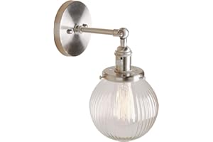 PathsOn 15cm Industrial Modern Vintage Retro Wall Lights, Loft Bar Kitchen Sconce Lights Lamp Fixture with Ribbed Globe Clear Glass Light Shade(Brushed)