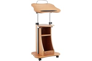 VEVOR Podium Stand, 43-Inch Wooden Lectern, Portable Laptop Desk with Lockable Wheels, Wide Reading Surface and Open Storage Area, Adjustable Height and Angle, for Speeches, Lectures, or Presentations