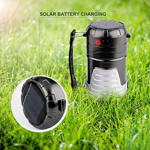 ProGreen skalierbare Solar Camping Laterne, schwarz, tragbar, Kaltweiß 6000k, Solaraufladung, Batteriebetrieb mit Lithium-Ionen-Akku, Wasserdicht IPX-4, , Solar Campingleuchte, Campinglampe, Notleuchten, LED Zeltlampe, Gartenlaterne, Arbeitsleuchte, Aufladen für alle Handy [1 Jahr Garantie] - 5