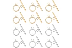 PH PandaHall 12 Sets Fermagli a Levetta Gioielli in 304 Acciaio Inossidabile, 2 Colori Fermagli T-Bar Chiusura Anello Connettori per Bracciali Collane Creazione di Gioielli
