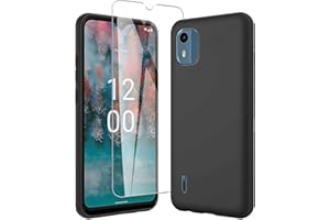 JDXHFF Hülle Kompatibel mit Nokia C12 / Nokia C12 Pro/Nokia C12 Plus (6.3") Schwarz und Panzerglas Displayschutzfolie - Schutzhülle Weich Silikon Flexibel TPU Tasche Case Black