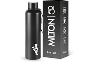 Milton Aura 1000 Thermosteel Water Bottle, 24 Hr Hot and Cold I Leak Proof Lid, ISI Certified I Vacuum Insulated I for Office, Gym, School I Black