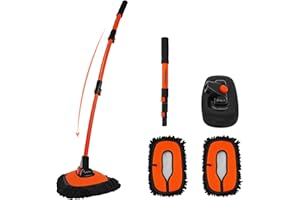 YeewayVeh Car Wash Brush, 43" Extendable Car Wash Brush Mop with Long Handle, 15 Degree Curved Soft Car Cleaning Brush kit with Extra Microfiber Brush Head for Truck SUV Cleaning, Orange