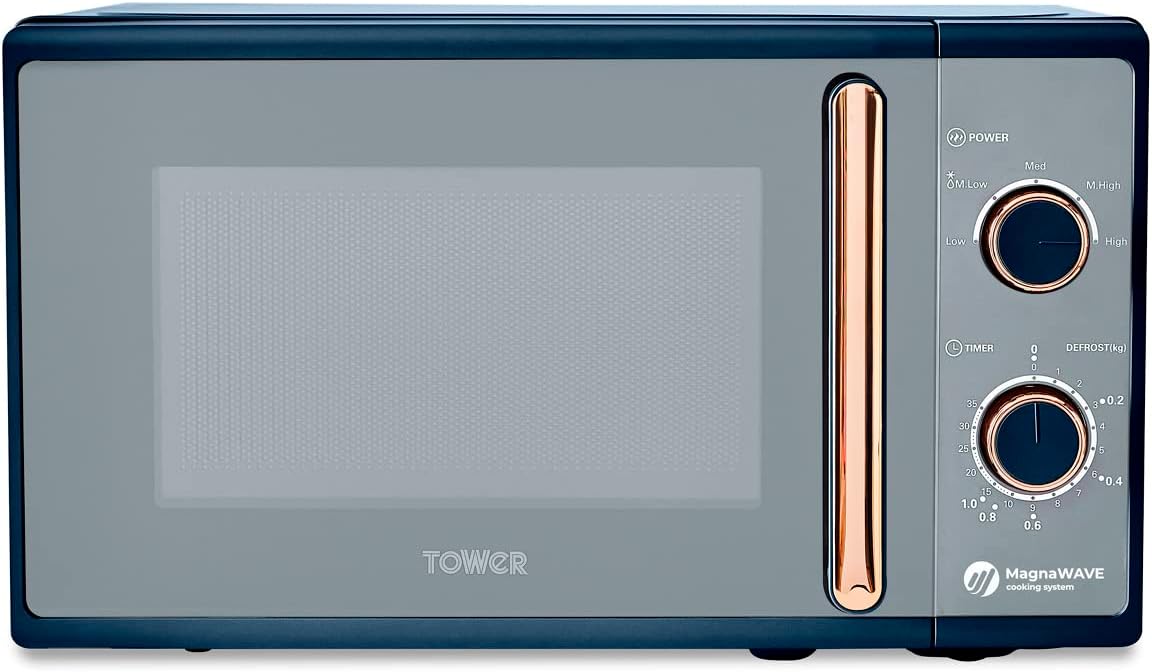 Tower Cavaletto Manual Microwave with 5 Power Levels and 35 Minute Timer, 800W, 20L, Midnight Blue & Rose Gold, T24038MNB