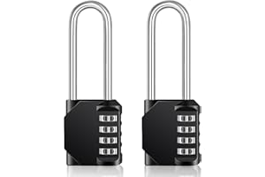 ZHEGE Combination Padlocks Long Shackle, Outdoor Padlocks Heavy Duty and Weatherproof for Fence Gate, Shed, Hasp, 4 Digit Code Locks Long Shank for Gym and School Lockers (2 Pack, Black)