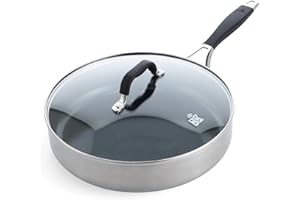BK Intelligence Sauteuse de 28 cm/3,6 L en Acier Inoxydable avec Revêtement Antiadhésif en Céramique sans PFAS, Induction, Poignée Rester Froid, Va au lave-vaisselle, Va au four, Argent & Noir