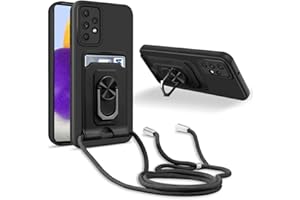 JMstore Handykette Schutzhülle Kompatibel mit Samsung Galaxy A72 4G/5G,360° Ring Ständer magnetisches Eisenblech+Kartenfach Kameraschutz Stoßfester Silikon hülle-Schwarz
