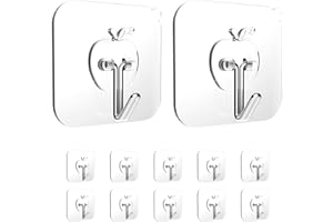 NileHome Adhesive Hooks for Hanging 12 Packs Heavy Duty Wall Hooks Reusable Removable Waterproof Bathroom Hooks Transparent Sticky Hooks for Kitchen Glass Door，Apple