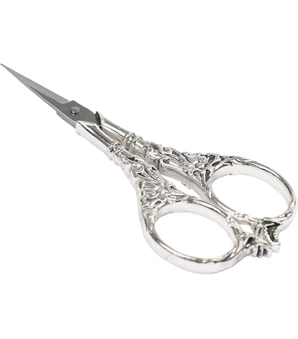 Hilitand Antique Style Stainless Steel Tailor Scissors - 4.13 Inch Sewing Shears, Silver Flower Design