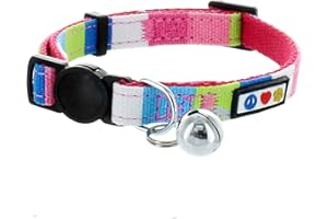 Pawtitas Collar para Gato Ajustable Collar Gato Hebilla De Seguridad Collar De Gato con Campana Desmontable Collar Gato Rosa/Azul/Blanco