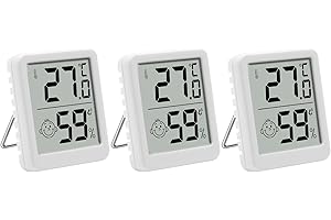 Lot de 3 thermomètres hygromètre d'intérieur LCD - Numérique - Avec indicateur smiley - Pour chambre de bébé, salon, bureau, serre - Blanc (3)