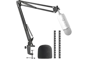 SUNMON for Blue Yeti Microphone Boom Arm, Universal Mic Arm Stand with 3/8" to 5/8" Screw Adapter, Cable Sleeve, Mic Foam Cover, Desk Clamp, Suspension Mic Boom Arm for Podcast/Gaming