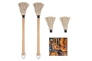 YuCool 2 Stück BBQ Basting Mop, Professioneller BBQ Sauce Großer Mop mit Holzgriff, waschbarer Kopf mit 2 Pack Extra Ersatzköpfen zum Kochen, Braten, Grillen