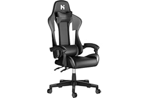 HLFURNIEU Ergonomique Fauteuil Gaming, Chaise Gamer avec Coussin Lombaire et Appui-tête, Siege Hauteur Réglable, Noir et Gris