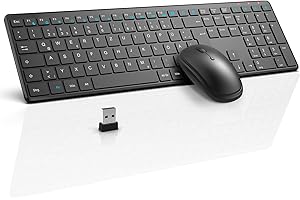Tastatur Maus Set Kabellos, SABLUTE 2,4GHz UltraDünn Leise Kabellose Tastatur und Maus, Ergonomisch Funktastatur in Voller Größe mit 19 Sondertasten und einen Nummernblock, für PC, Laptop, Windows