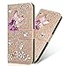 Produktbild Yobby Hülle für Huawei P30 Lite/Nova 4e,Brieftasche PU Leder Bling Glitzer Gold Handyhülle,3D Bunt Strass Blumen Schmetterling Flip Case Magnetisch mit Kartenfach Stoßfeste Schutzhülle
