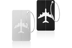 Vicloon Etykieta bagażowa, 2 szt. etykiet bagażowych, walizki podróżne, aluminiowe etykiety bagażowe z imieniem i identyfikatorem bagażu na etykiety identyfikacyjne (srebrno-czarny)