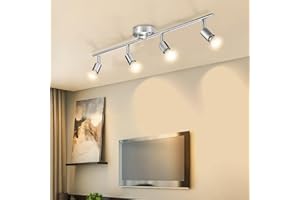 Bojim Plafonnier 4 Spots de Plafond, Plafonnier Spot Pivotants LED Orientable, Nickel Mat pour Cuisine, Chambre, Couloir, 4 x Ampoules LED GU10 incl (6W, 550lm, 2700K Blanc Chaud, Non Dimmable)