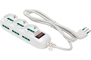 FANTON 474164 Multipresa TRIAX 3 prese bipasso-schuko, 6 prese bipasso, cavo 1,5m, spina a squadra 10A + interruttore di sicurezza, colore bianco