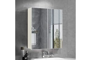 ‎OFCASA OFCASA 2 Türen Badezimmer Spiegelschrank Wandmontage Badezimmer Aufbewahrungsschrank mit Spiegel Verstellbare Ablagen Schrank für Badezimmer Dusche Raum 50 x 60 x 15 cm