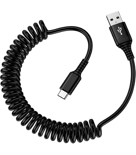 System-S USB Type C Zu USB 2.0 Spiralkabel (30–50 Cm) – Schwarz, Für Daten & Laden, 480 Mbit/s, 2,4 A