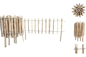 Floranica Clôture en lattis en Noisetier Bois Piquet Clôture Bordure Jardin Exterieur Palisade Potager Distance Entre Lattes 8-10 cm Hauteur 50 cm Longueur 500 cm