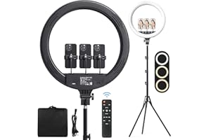 Heorryn lampa pierścieniowa LED 18 cali, Heorryn 48 cm, światło pierścieniowe, jasny, zestaw ze statywem 200 cm i 3 uchwytami na telefon do smartfona YouTube TikTok Live Stream, portret, makijaż,