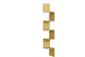 Relaxdays Hörnhylla, H x B x D: 125 x 20 x 20 cm, 5 våningar, MDF, sicksackdesign, vägghylla hörn, hängande bokhylla, natur