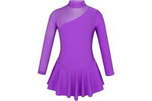 inlzdz Maillot de Danza para Niñas Manga Larga Maillot de Patinaje Artístico Competición con Falda Leotardo Ballet Gimnasia Disfraz de Bailarina