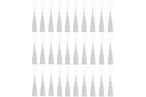 AMDONALO 30 PCS Silky Tassels for Bookmark Making - DIY Craft Supplies and Home Decor for Handmade Resin Projects (Silverwhite)
