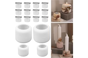 Zuxbolf 4 Moldes de Silicona para Porta Velas y 12 Portavelas de Alumino Moldes para Portavelas de Resina Epoxi Yeso Cemento Arcilla Estilos de Superficie Lisa y de Texturas Verticales, 2 Tamaños