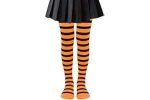 YUNHENTONG Medias Rayas Niña,Medias Halloween Niña,Medias Bruja Niña,Leotardos Rayas a Niña,Leotardos Niña Halloween