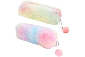 TIRYNS 2 Pezzi Astuccio Arcobaleno Scuola Peloso Astucci Arcobaleno Peluche per Cancelleria per Penne Cancelleria di Grande Capacità Soffice Carino Morbido per Trucchi per Ragazze Bambini Studenti Rosa Viola