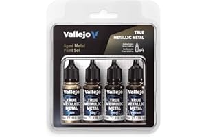 Vallejo Pintura True Metallic Metal Set de 4 Colores para Pintar Metales, Incluye BASE, LIGHT, SHADE y AIRBRUSH, Resultados Consistentes y Adaptables, Serie BSL