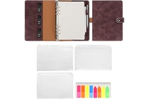 SKYCASE A5 PU Leather Binder 6-Ring Notebook Binder with Refill Paper, Sticky Notes and Magnetic Buckle for 6 Hole A5 Filler Paper-Coffee