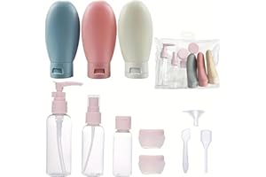 FUNNGY Bouteilles de Voyage,11 PCS Flacon Voyage Flacons de Voyage en Silicone Étanche et Portable Contenant de Bouteilles de Voyage pour Le Shampooing la Lotion Le Revitalisant Le Gel Douche
