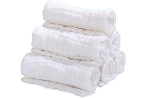 Yolistar 6 Pack Muselinas Bebe Algodon 25x50 cm, Gasas para Bebes Nacidos, 6 Capas Espesadas Super Absorbentes, Toallitas Reutilizables y Lavables, Suaves para Recien Nacido Niñas Niños, Blanco