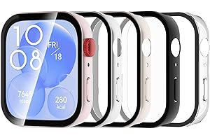 Bigqin 5 sztuk etui ochronne, kompatybilne z Huawei Watch Fit 3, twardy futerał PC z osłoną ekranu, etui HD ze szkłem hartowanym - przezroczysty, różowy, złoty, srebrny, czarny