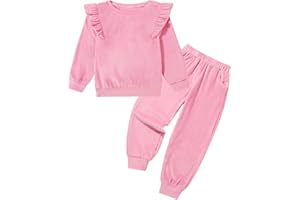 ESHOO Girls Clothes Set Kids Velvet Tracksuit Toddler 2 Piece Leggings Set Ruffle Long Sleeve Sweatshirt Sweatpants Little Girl Outfits for 2-7 Years